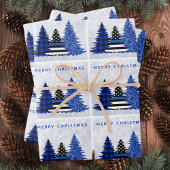 Police Christmas Thin Blue Line Karierter Glitzer  Geschenkpapier Set