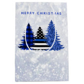 Police Christmas Thin Blue Line Karierter Glitzer Mittlere Geschenktüte (Vorderseite)