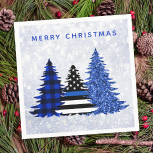 Police Christmas Thin Blue Line Karierter Glitzer Serviette