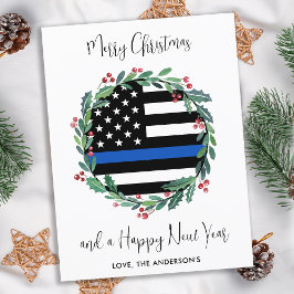 Police Christmas Wreath Blue Holiday Card Budget Postkarte