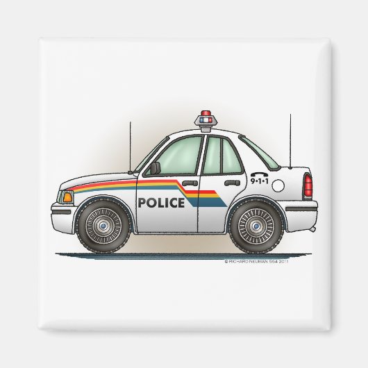 Police Cruiser Auto Polizist Car Square Magnet (Vorne)