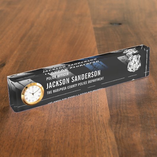 Police Department Officer Thin Blue Line Logo Namensplakette (Seite)