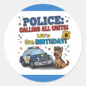 Police Dog Calling All Units Boy Birthday Runder Aufkleber (Vorderseite)