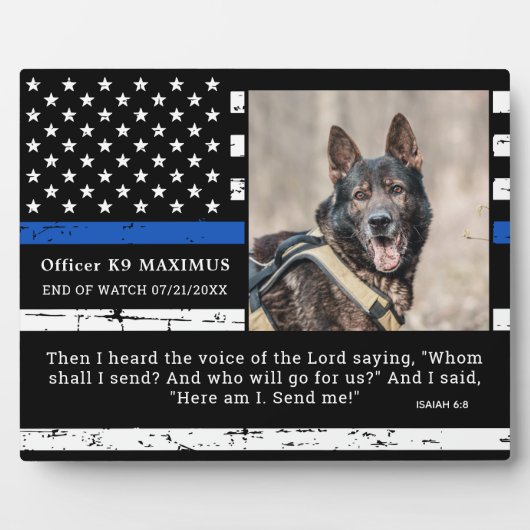 Police Dog Thin Blue Line Officer K9 Memorial Fotoplatte (Vorderseite)