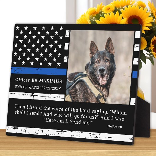 Police Dog Thin Blue Line Officer K9 Memorial Fotoplatte
