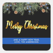 Police Frohe Weihnachten Thin Blue Line Quadratischer Aufkleber (Vorderseite)