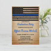 Police Graduation American Flag Thin Blue Line Einladung (Stehend Vorderseite)