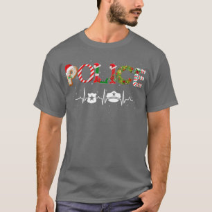 Police Hat Heartbeat Xmas Weihnachtsmann Snow Chri T-Shirt