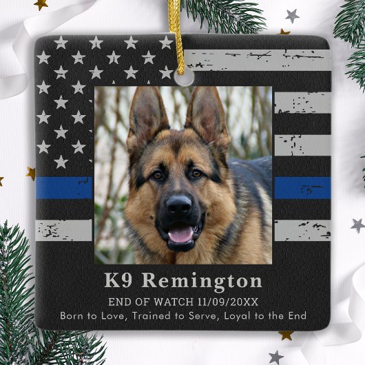 Police K9 Memorial - Thin Blue Line - Polizeihund Keramikornament
