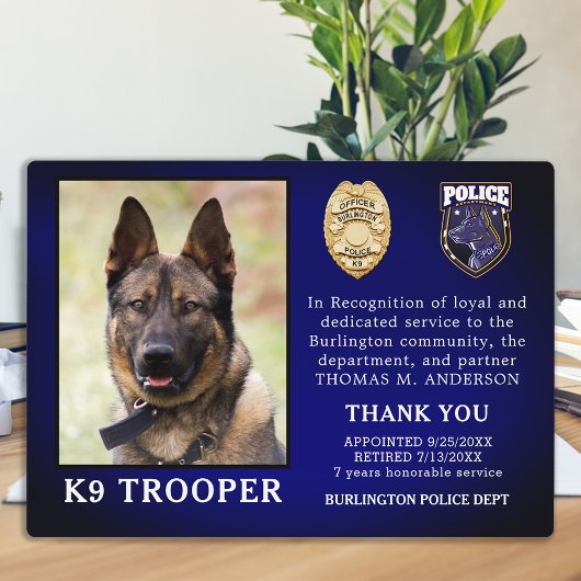 Police K9 Retirement Officer Dog Law Enforcement Fotoplatte