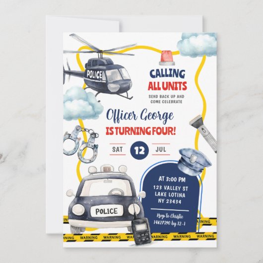 Police Kid's Birthday Einladung (Vorderseite)
