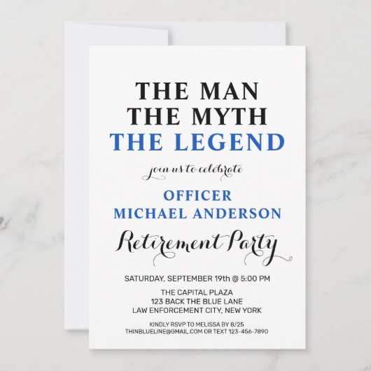 Police Legend Thin Blue Line Retirement Party Einladung (Vorderseite)