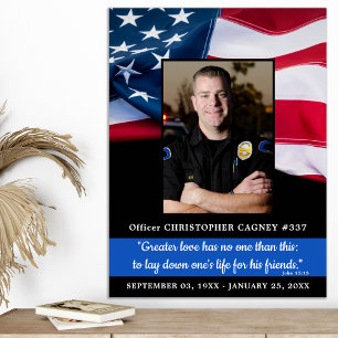 Police Memorial Blue Line American Flag Beerdigung Poster