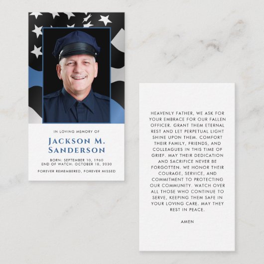 Police Memorial Thin Blue Line Foto Praetkarte Telefonnummerkarte (Vorne/Hinten)