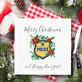 Police Merry Christmas & Happy New Year Shield Serviette