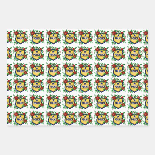 Police Merry Christmas Shield with Poinsettia Geschenkpapier Set (Vorderseite)