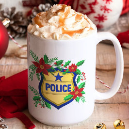 Police Merry Christmas Shield with Poinsettia Kaffeetasse