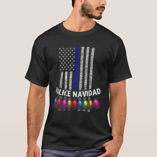 Police Navidad T-Shirt Thin Blue Line Vertikale Fl (Vorderseite)