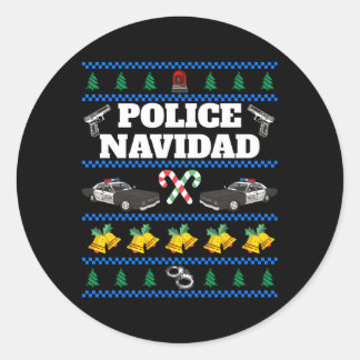 Police Navidad Ugly Runder Aufkleber