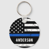 Police Officer Personalized Name Thin Blue Line Schlüsselanhänger (Rückseite)