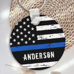 Police Officer Personalized Name Thin Blue Line Schlüsselanhänger<br><div class="desc">Personalized Thin Blue Line Keychain - American flag in Police Flag colors, distressed design . Personalize with Officer's name, or department. This personalized police keychain is perfect for police departments, or as a memorial keepsake. COPYRIGHT © 2020 Judy Burrows, Black Dog Art - All Rights Reserved. Police Officer Personalized Name...</div>