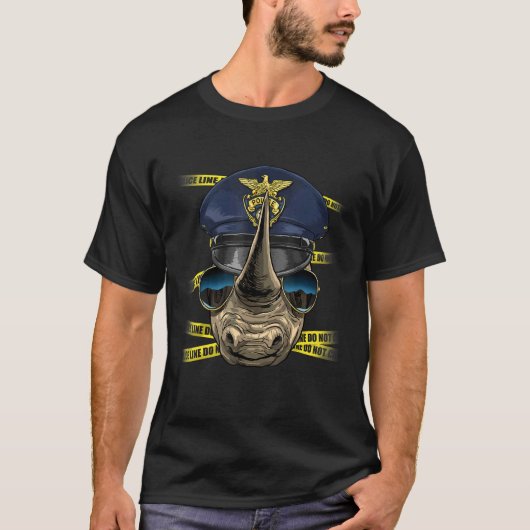 Police Officer Rhinoceros PD Cop Crime Scene Afric T-Shirt (Vorderseite)