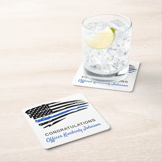 Police Party Thin Blue Line Flag Herzlichen Glückw Rechteckiger Pappuntersetzer (Vor Ort)