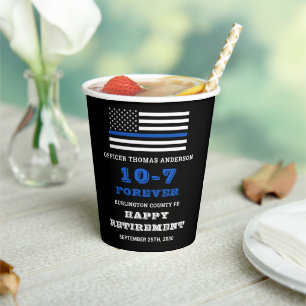 Police Party Thin Blue Line Happy Pensionierung Pappbecher