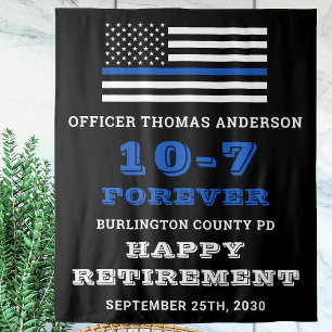 Police Party Thin Blue Line Happy Retirement Wandteppich