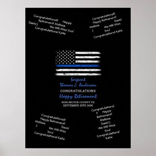 Police Retirement Gästebuch Thin Blue Line Black (Vorne)