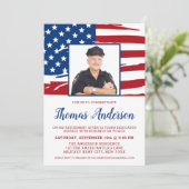 Police Retirement Party Custom Foto USA Flag Einladung (Stehend Vorderseite)