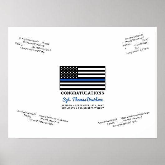Police Retirement Thin Blue Line Gästebuchplakat Poster (Vorne)