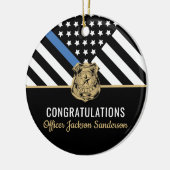 Police Retirement Thin Blue Line Herzlichen Glückw Keramik Ornament (Links)