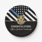 Police Retirement Thin Blue Line Herzlichen Glückw Pappteller (Vorderseite)