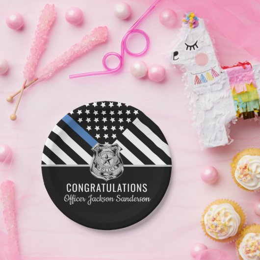 Police Retirement Thin Blue Line Herzlichen Glückw Pappteller (Party)