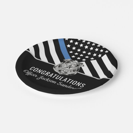 Police Retirement Thin Blue Line Herzlichen Glückw Pappteller (Schrägansicht)