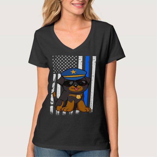 Police Rottweiler Dog Back the Blue Law Enforcemen T-Shirt (Vorderseite)
