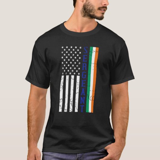 Police Sergeant Irish American USA Flag T-Shirt (Vorderseite)
