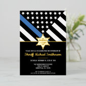 Police Sheriff Retirement Thin Blue Line Flag Folieneinladung (Stehend vorne)