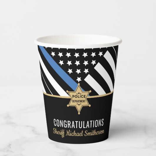 Police Sheriff Retirement Thin Blue Line Flag Pappbecher (Rückseite)