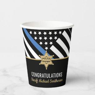 Police Sheriff Retirement Thin Blue Line Flag Pappbecher