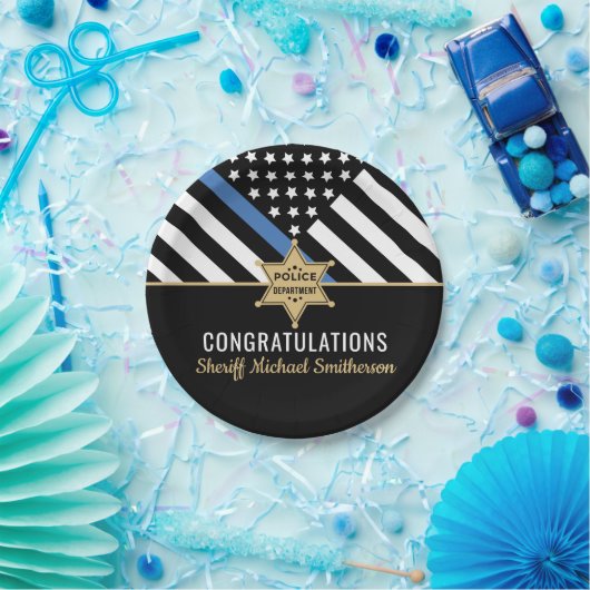Police Sheriff Retirement Thin Blue Line Flag Pappteller (Party)
