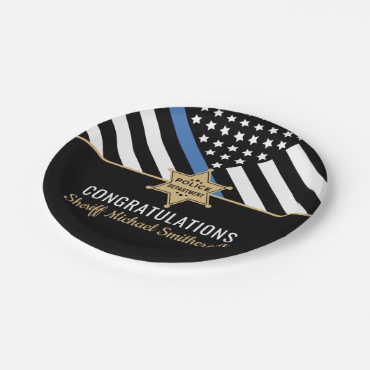 Police Sheriff Retirement Thin Blue Line Flag Pappteller (Schrägansicht)