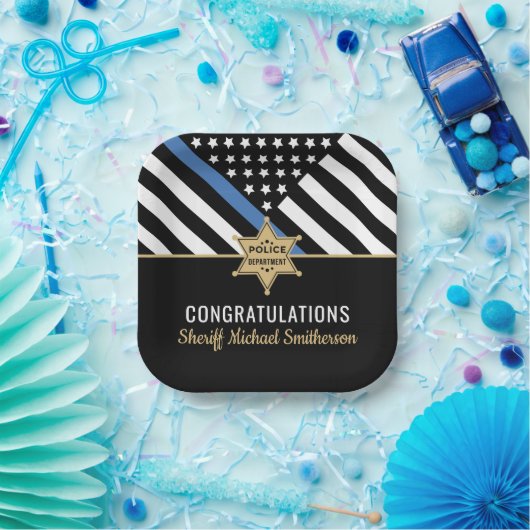 Police Sheriff Retirement Thin Blue Line Flag Pappteller (Party)