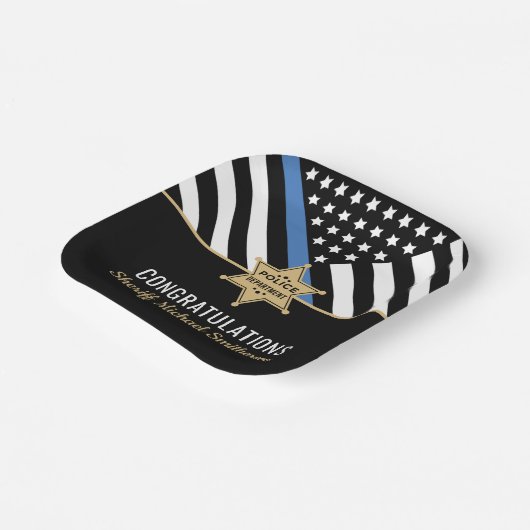 Police Sheriff Retirement Thin Blue Line Flag Pappteller (Gewinkelt)