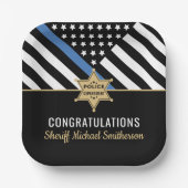 Police Sheriff Retirement Thin Blue Line Flag Pappteller (Vorderseite)