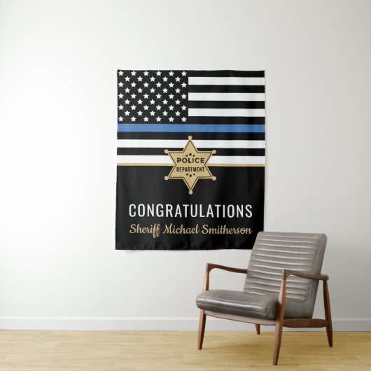 Police Sheriff Retirement Thin Blue Line Flag Wandteppich (Beispiel)