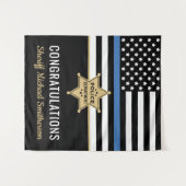 Police Sheriff Retirement Thin Blue Line Flag Wandteppich (Vorderseite (Horizontal))