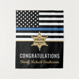 Police Sheriff Retirement Thin Blue Line Flag Wandteppich