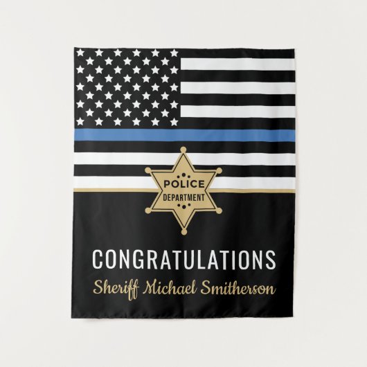 Police Sheriff Retirement Thin Blue Line Flag Wandteppich (Vorderseite)